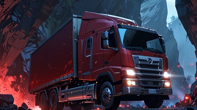 Leonardo_Anime_XL_a_truck_is_driving_through_a_cave_into_the_o_0